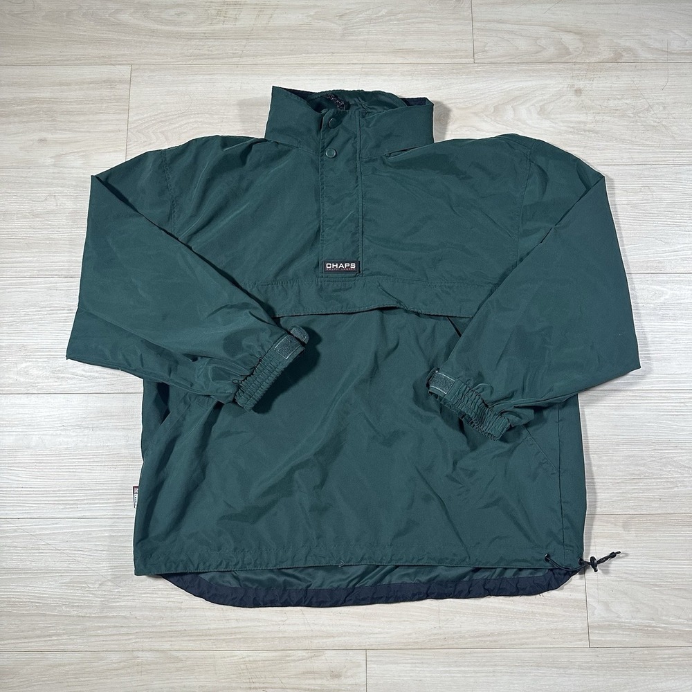 Vintage Chaps Ralph Lauren Jacket Mens XL Green Hooded Anorak Pullover 90s Retro